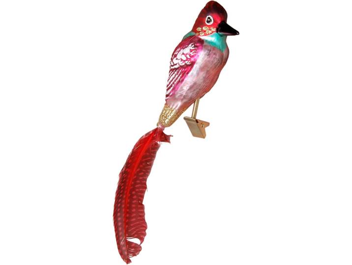 Weihnachtsbaumklammer KREBS GLAS LAUSCHA Eisvogel, Weihnachtsdeko, Christbaumschmuck , bunt (rot, rosa, bunt), B:11cm H:18,5cm T:12cm, Glas, Weihnachtsbaumschmuck, Weihnachtsbaumklammer, mundgeblasen
