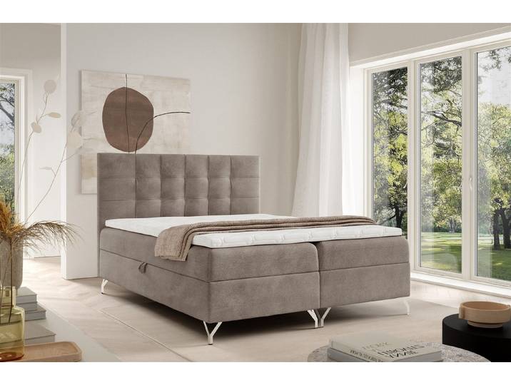 Fun Möbel Boxbett Bett Schlafzimmerbett MERSIN in Strukturstoff Coral (Kopfteil gepolstert, inkl. Topper), inkl. 2 x Bettkasten