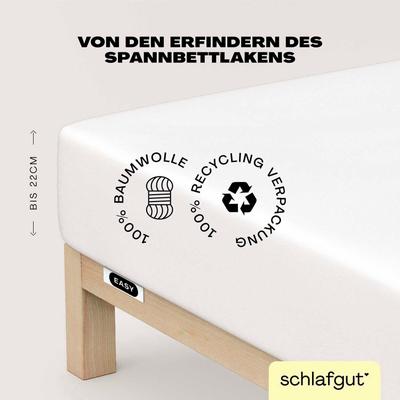 Spannbettlaken SCHLAFGUT "EASY JERSEY Bettlaken, 150 g/m², 100% Baumwolle, Spannbetttuch", weiß (full, weiß), L:200cm, Jersey, Obermaterial: 100% Baumwolle, Bettlaken, Spannbettlaken, Spannbettlaken bis 22 cm Höhe, bügelfrei, pflegeleicht, perfekter...