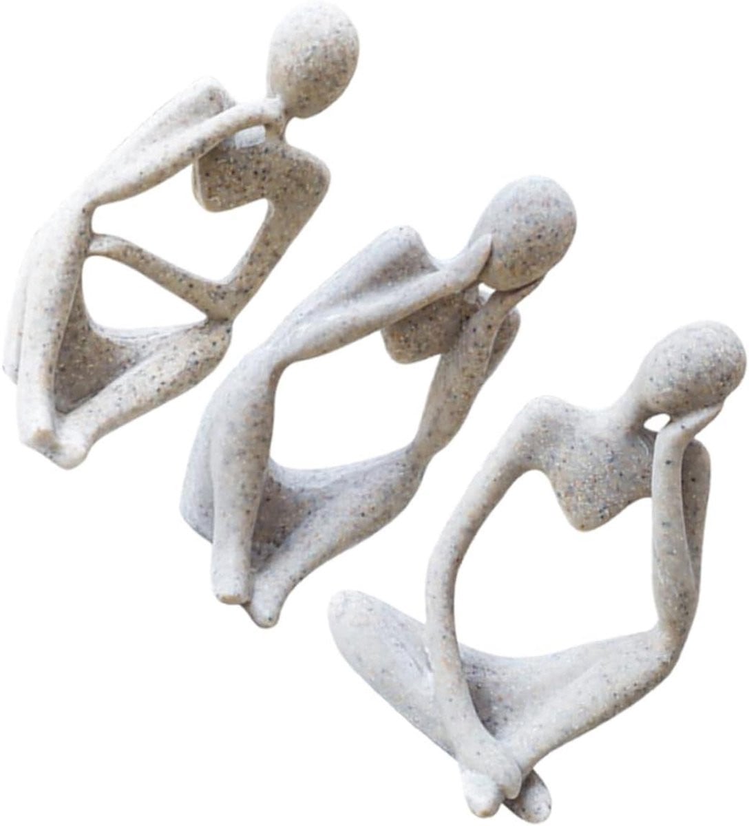Set van 3 abstracte denker beelden in meerkleurige hars voor als minimalistische woondecoratie