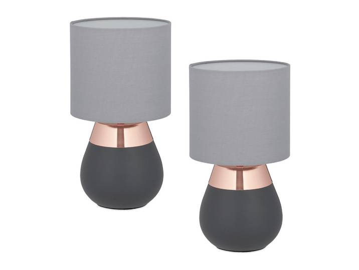 Relaxdays Tischlampe Kupfer 2er-Set, Mehrfarbig, Kunststoff, Metall, Rund, E14, 18x32x18 cm, Lampen & Leuchten, Innenbeleuchtung, Tischlampen