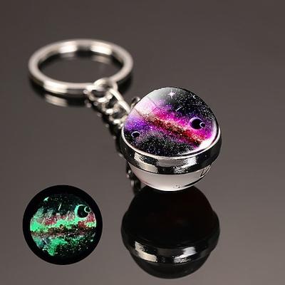 Mond-Schlüsselanhänger, Sonnensystem, Planet, Schlüsselanhänger, Galaxie, Nebel, Weltraum, Schlüsselanhänger, Erde, Sonne, Mars, Jupiter, Saturn, Bild, doppelseitiger Glaskugel-Schlüsselanhänger