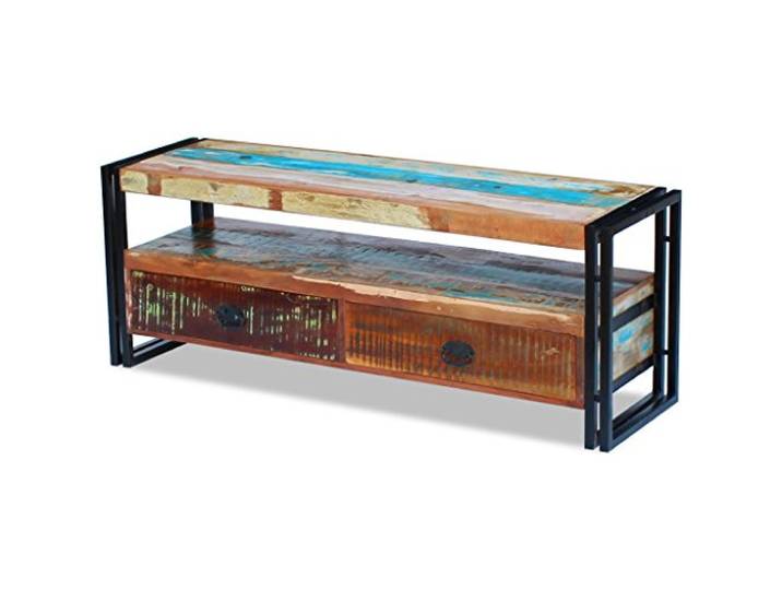 Festnight TV-Schrank Fernsehschrank Holz Fernsehtisch TV-Tisch aus Recyceltes Massivholz 120x35x45cm TV-Lowboard mit 2 Schubladen