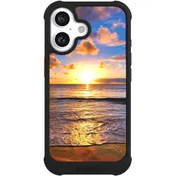 Nivocase Hülle für Apple iPhone 16 Stossfeste Handyhülle NIVOmax Case Schwarz Meer Sonnenuntergang Strand (Apple iPhone 16), Smartphone Hülle, Schwarz