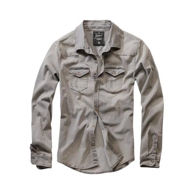 Langarmhemd BRANDIT "Brandit Herren Riley Denim Shirt", Herren, Gr. L, US-Größen, grau, 76% Baumwolle, 22% Polyester, 2% Elasthan, unifarben, normal, Hemden