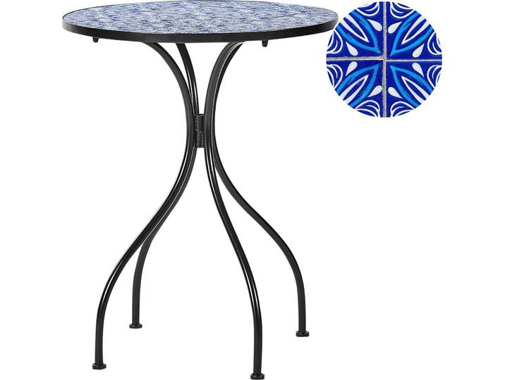 BELIANI Gartentisch Blau Metall Mosaik Muster ø 60 cm Rund Kaffeetisch Couchtisch Outdoor Terrassenmöbel Gartenmöbel Balkonmöbel
