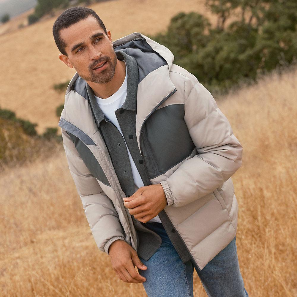 Daunen-Steppjacke mit Kapuze für Herren, Herren, size: regular, Grau, Polyester/Nylon/Daunen, by Lands' End