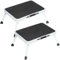 Ideoon, Leiter + Gerüst, 2er-Set Rutschfester Klapptritt aus Stahl, mit Sicherung, belastbar bis 150 kg (Klapptritt, 46.50 cm)