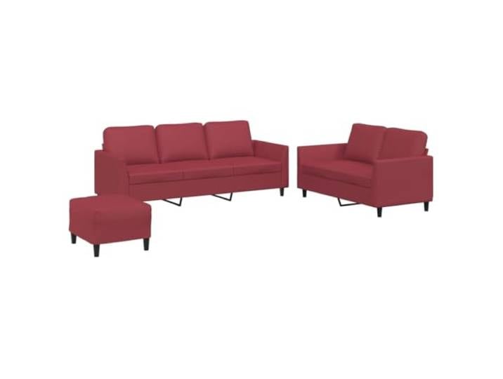 GHVBNMF 3-TLG Sofagarnitur mit Kissen Weinrot Kunstleder Couch Set Bequeme Polsterecke fürs Wohnzimmer mit pflegeleichtem Kunstlederbezug und flexiblem Hocker