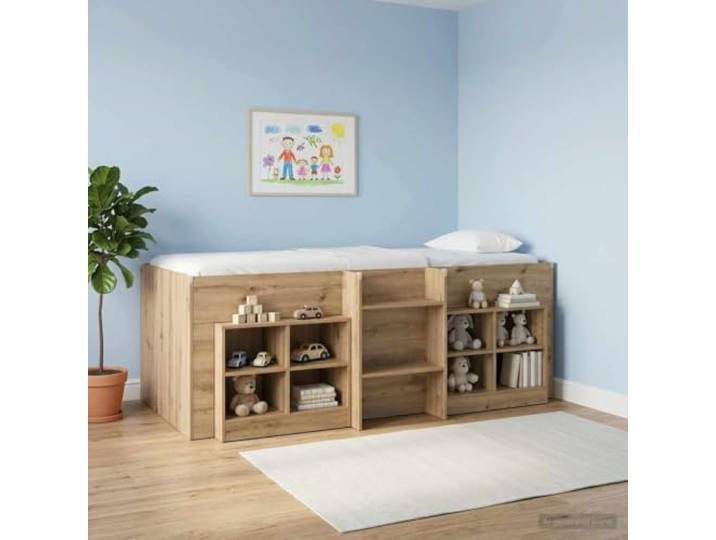 KTHLBRH Hochbett für Kinder Eiche Handwerk 90 x 200 cm Technisches Holz, integrierte Leiter, Unterbettraum, modernes Design, 120 kg