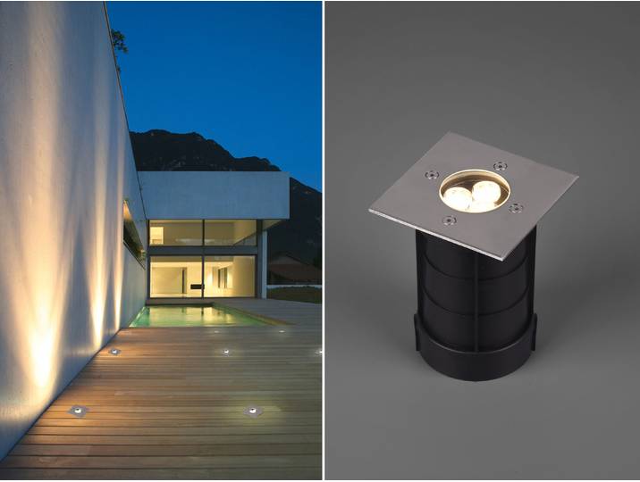 Eckiger Bodeneinbauspot Edelstahl 11cm IP65 Bodenstrahler für Einfahrt Terrasse