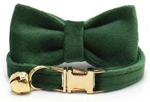 Uplift Essentials Luxury Personalized Velvet Cat Collar With Custom ID Tag green Set s