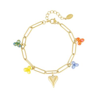 Charm-Armband ADELIA´S "LIVAYA LIVAYA Armband Charmarmband mit Herzanhänger, 16 cm", bunt (goldfarben), Armbänder, Damen, yehwang_16, Stahl, Charm-Armband