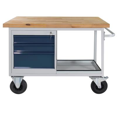 PROREGAL Mobile Werkbank Rhino mit Ablagefach + 3 Schubladen | HxBxT 83x130x60cm | Traglast 500kg | Lichtgrau/Anthrazitgrau