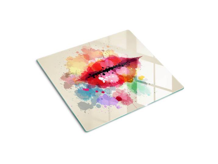 Tulup Glasplatte 60x52 cm Bunte Lippen, Rot, Glas, 60x0.4x52 cm, Küchen, Küchenelektrogeräte, Herde, Herdabdeckplatten