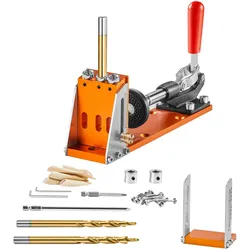 VEVOR Pocket Hole Jig Kit Dreitaschenloch mit Schraubenschlüssel & Vierkantantriebsbits, Dübelhilfe Bohrlehre zum Bohren von Taschenlöchern und Schräglöchern, Bohrhilfe für Holzbearbeitung Alu.