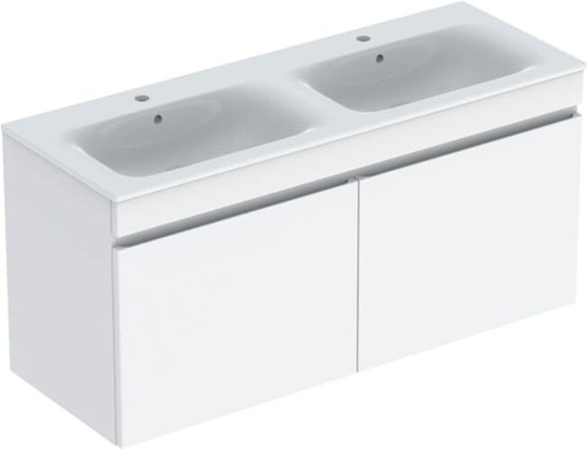 Geberit Ensemble double vasque Renova Plan 130x62,2x48cm, Kor/Fr. blanc brillant, lavabo blanc (501918011)