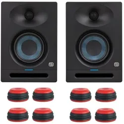 PreSonus Eris Studio 4 Boxen 1 Paar mit Boxen-Füsse in Rot (Aktiv, Paar, 1x 50 W), Monitor Lautsprecher, Rot, Schwarz