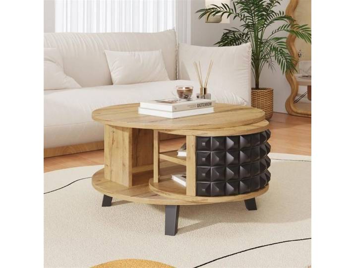 Table basse - GUTENT - Ronde - Bicolore - Rangement rotatif - Design moderne