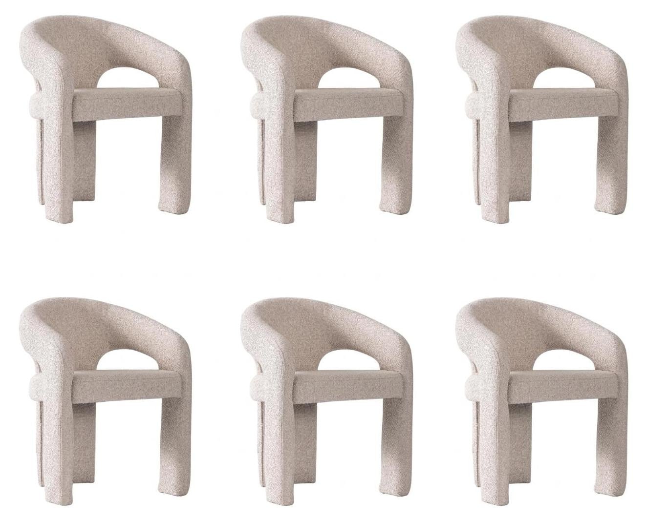 JVmoebel Set van 6 moderne beige elegante gestoffeerde eetkamerstoelen