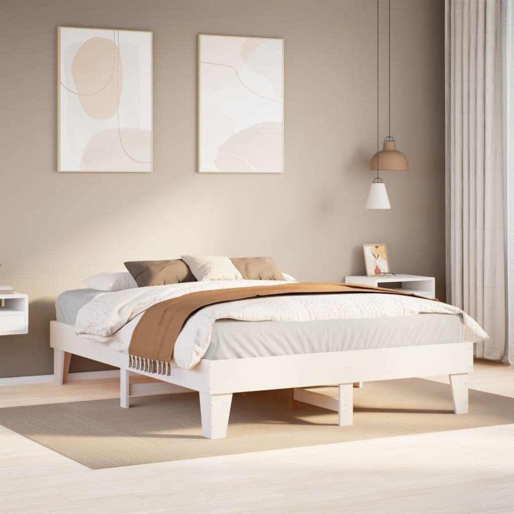 vidaXL Solid Wood Bed Frame White European Double (140 x 200cm)