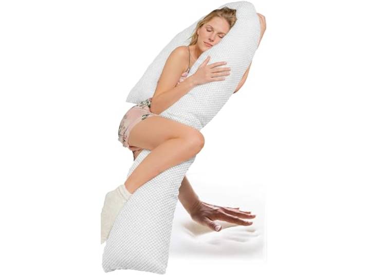 Traumreiter Seitenschläferkissen Visco XL J-Form langes Wendekissen mit Memory Foam Stütze [orthopädisch] Schwangerschaftskissen zum Schlafen Stillkissen Kissen Komfortkissen mit Bezug Rauch Weiß