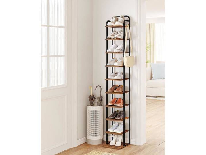 Étagère à Chaussures Verticale à 10 Niveaux Tour à Chaussures pour Petits espaces autoportante réglable Gain de Place
