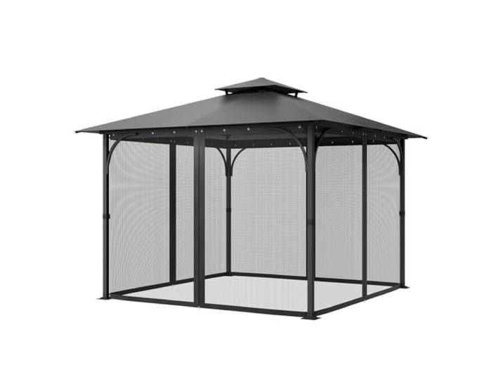 VEVOR Vervangend gazebonet, geschikt voor de meeste tuinhuisjes, 4 panelen, zijwandgordijn, terrasmuggen met dubbele rits, luifelscherm