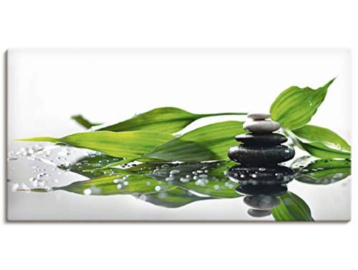 ARTLAND Wanddeko Leinwand Bilder Wandbild Wellness Zen Stein Fotografie Grün Spa mit Steinen und Bambus S7LT