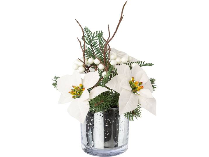 Winterliche Kunstpflanze CREATIV GREEN Weihnachtsdeko , weiß, H:34cm, Polyester, Kunstpflanzen, Winterliche Kunstpflanze, in Glasvase, mit Beeren und Zweigen