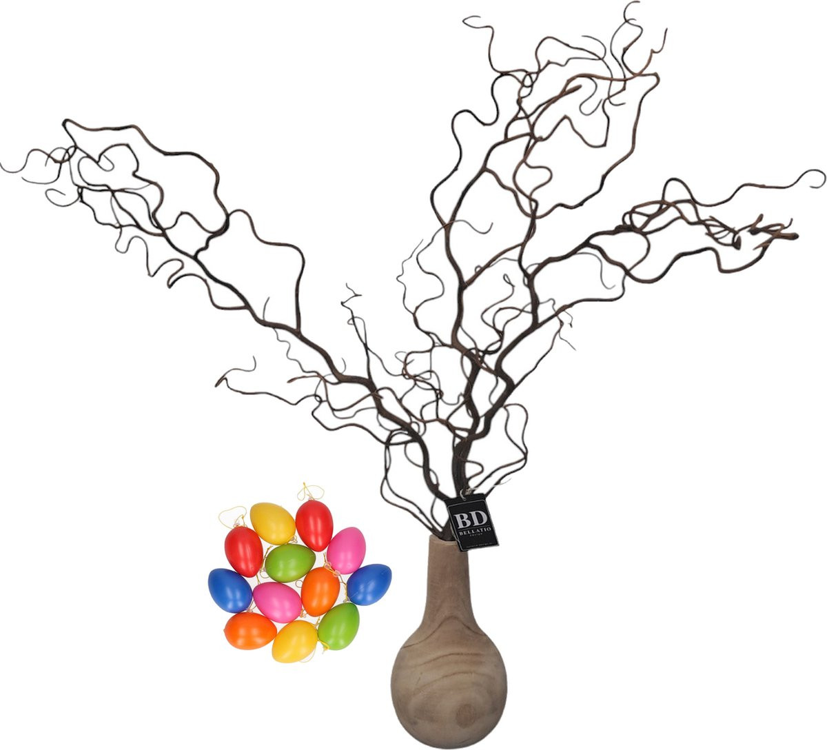 Bellatio Design Kronkelhazelaar kunst paastak inclusief paaseieren - 87 cm - Paasdecoratie