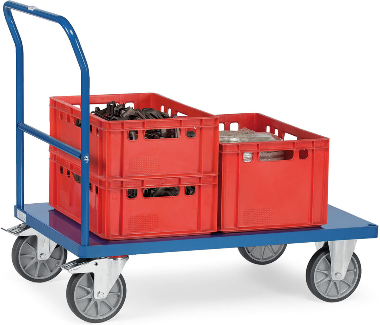fetra Schiebebügelwagen 2501B mit Blechplattform - Tragkraft 600kg TPE-Reifen)