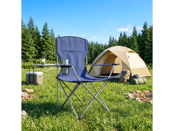 Outsunny Chaises Camping Pliantes Lot de 2 Dossier Haut Bleu 88x57x97cm