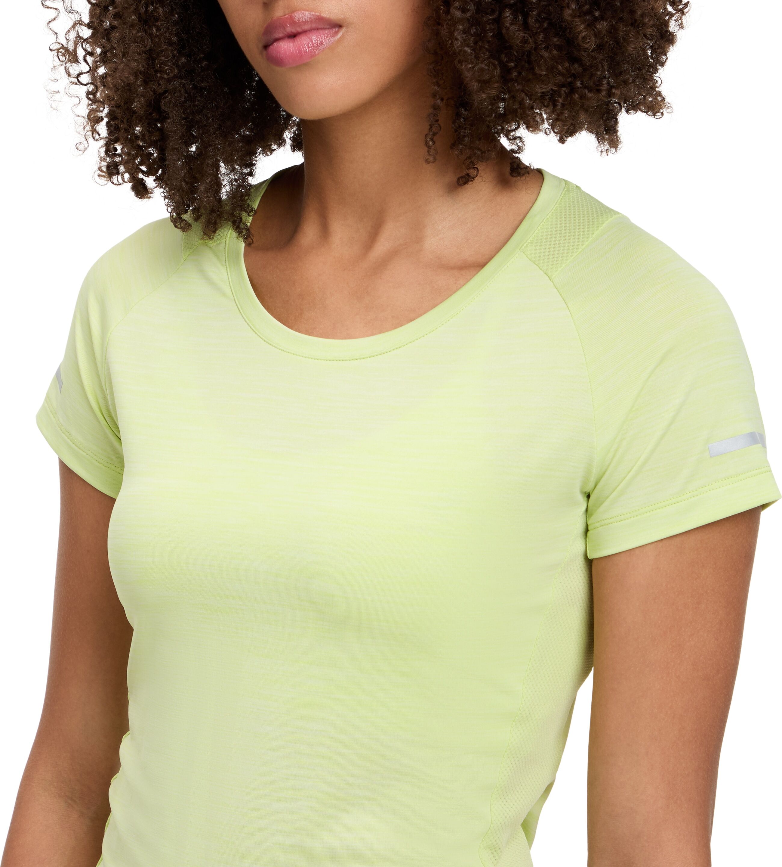 Laufshirt ENERGETICS "DA.-T-SHIRT EVII SHORT SLEEVE W", Damen, Gr. S, gelb (924 melange, grün li), Obermaterial: 92% Polyester, 8% Elasthan, Rundhals, Shirts Laufshirt, mit reflektierenden Druckelementen 924 melange, grün li S