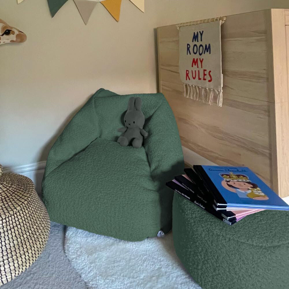 rucomfy Beanbags Snug Kids Snuggle Chair Beanbag And Footstool Bundle Moss Medium