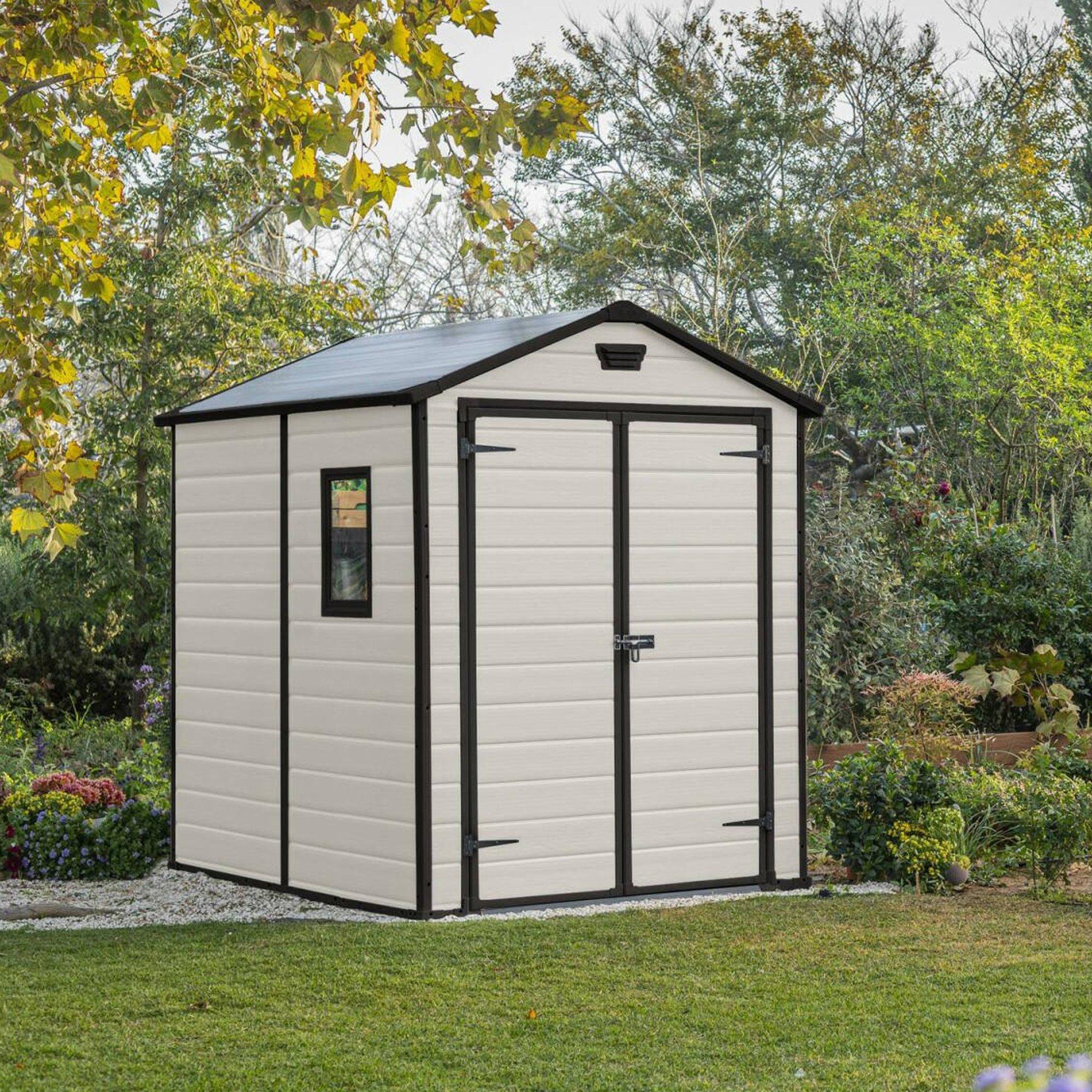 Dmora Gartenhaus Cranbrook 185,8x236,8x227h cm Beige, Wetterbeständig, mit Fenstern