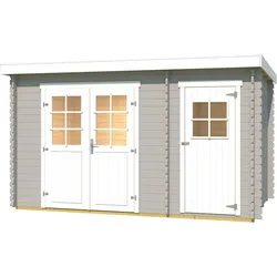 Weka Gartenhaus 254 hellgrau/weiß - 28 mm 370 x 200 cm (Gr. 1) - 50 % Rabatt auf Dacheindeckung