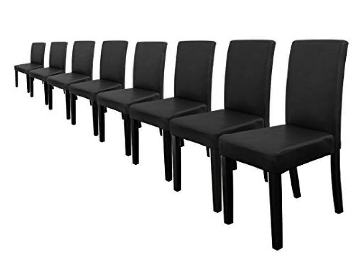 [en.casa] 8er Set Polsterstühle Schwarz mit Massivholzbeinen Stühle in Kunstlederbezug Esszimmer-Stuhl Hochlehner Küchenstuhl