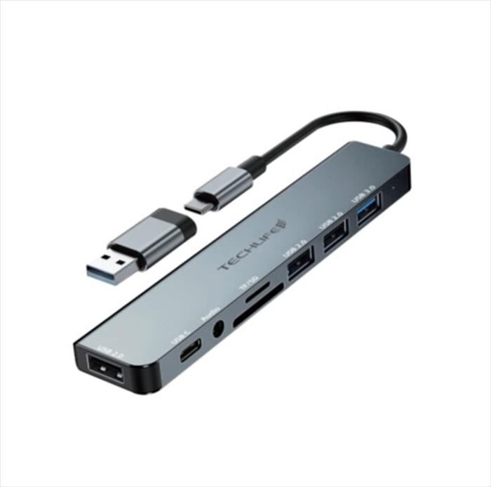TECHLIFE Tlit0009 Multiporta 8in1 Usb-a/c-nero
