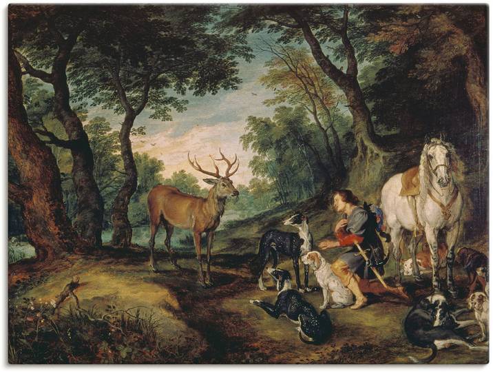 Leinwandbild ARTLAND Der heilige Hubertus. , grün (farbe bild(er): grün), B:80cm H:60cm, Bilder, Leinwandbild, auf Holzrahmen gespannt