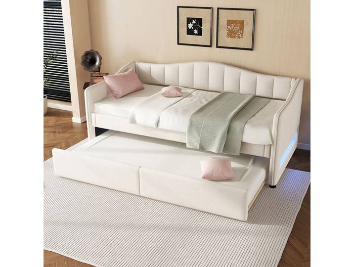 lit Gigogne Canapé-lit 90x200 cm Lit simple lit de jour Lit banquette - SWEIKO - lin - Beige