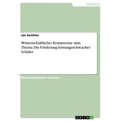 Wissenschaftlicher Kommentar zum Thema: Die Förderung leistungsschwacher Schüler, Taschenbuch von Jan Seichter, GRIN, 978-3-640-98372-8