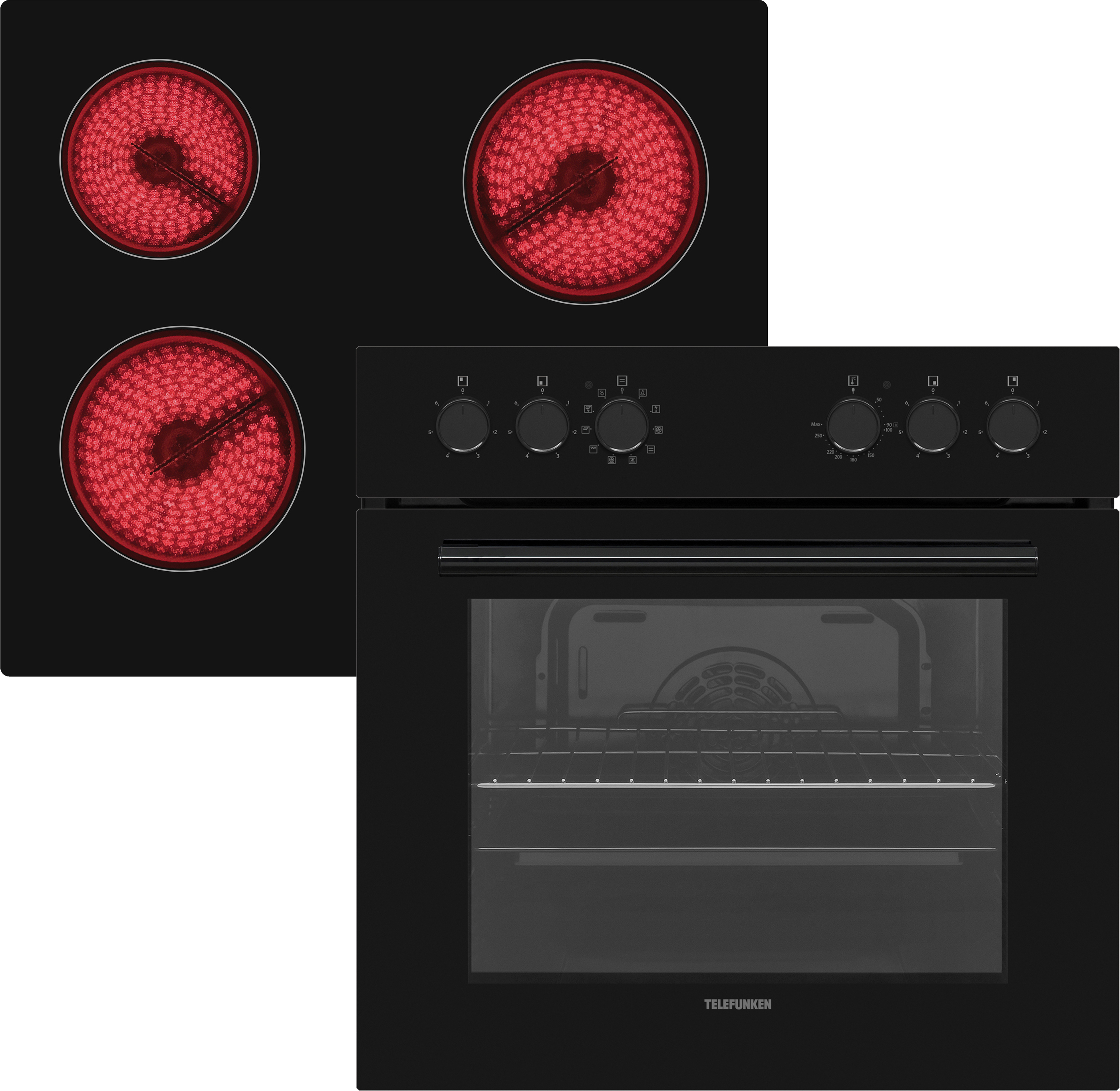 Telefunken ECH65A-B2 Einbauherd-Set | Elektro-Herd-Kochfeld-Kombi | Backofen mit Grill & Umluft | Glaskeramik-Kochfeld