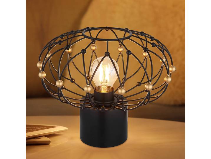 Tischleuchte Ø 28cm Schwarz/Gold Eisen, lackiert PVC LED E27