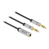 Headset Adapter 3,5mm 4 Pin Klinkenbuchse > 2x 3,5mm 3Pin Klinkenstecker schwarz/silber, 25cm
