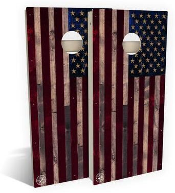 Skip's Garage American Flag Vintage Outdoor Cornhole Board Set