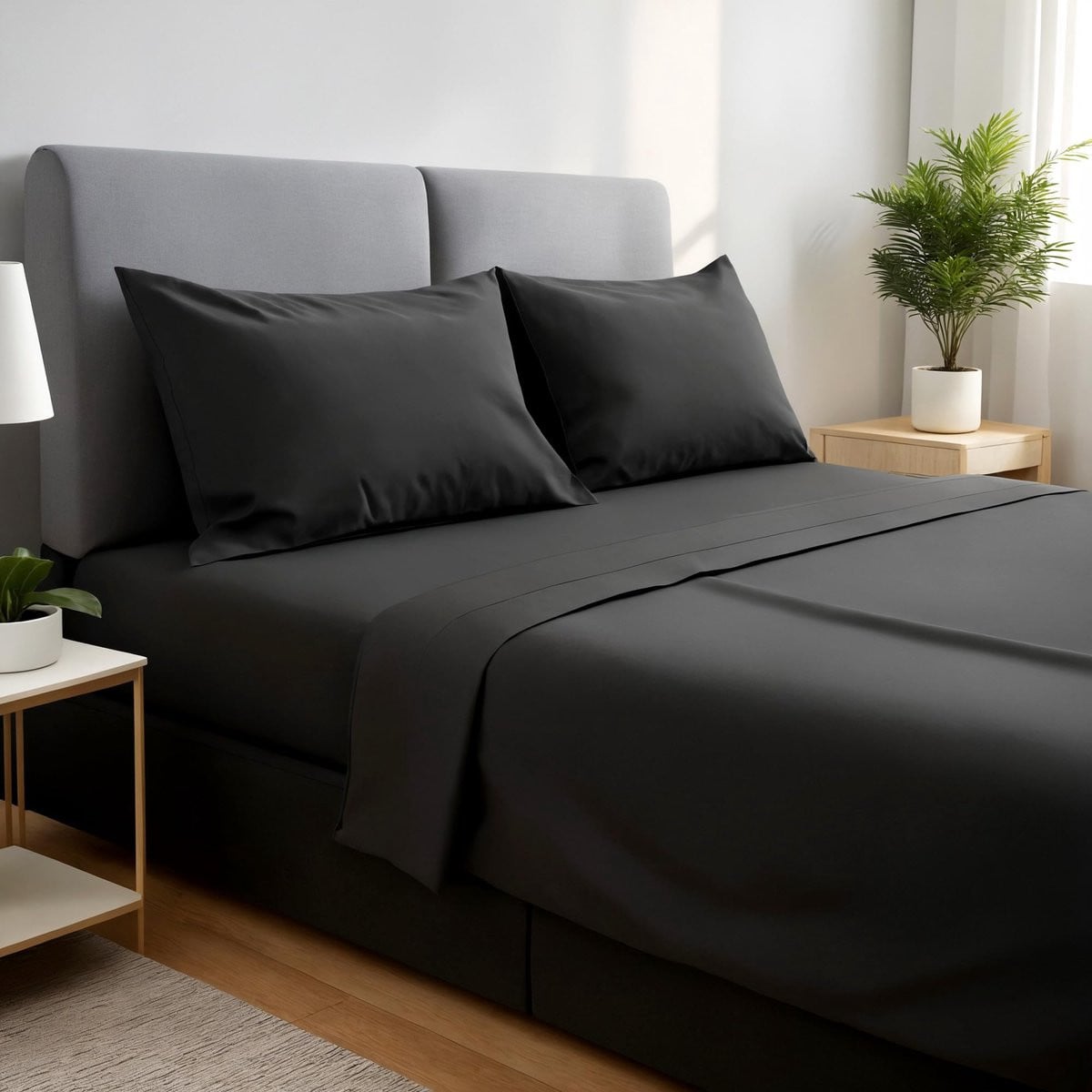 Unyqoos 4-delige microvezel polyester beddenset voor volwassenen - Zwart