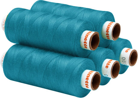 buttinette Universal-Nähgarn, Stärke: 100, 5er-Pack, türkis