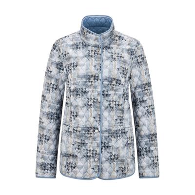 Steppjacke GOLDNER "Wendejacke mit Rautenstepp", Damen, Gr. 46, rauchblau, gemustert, Modern, gerade, hoch geschlossener Ausschnitt, Gerade, Jacken Steppjacke, Wendejacke