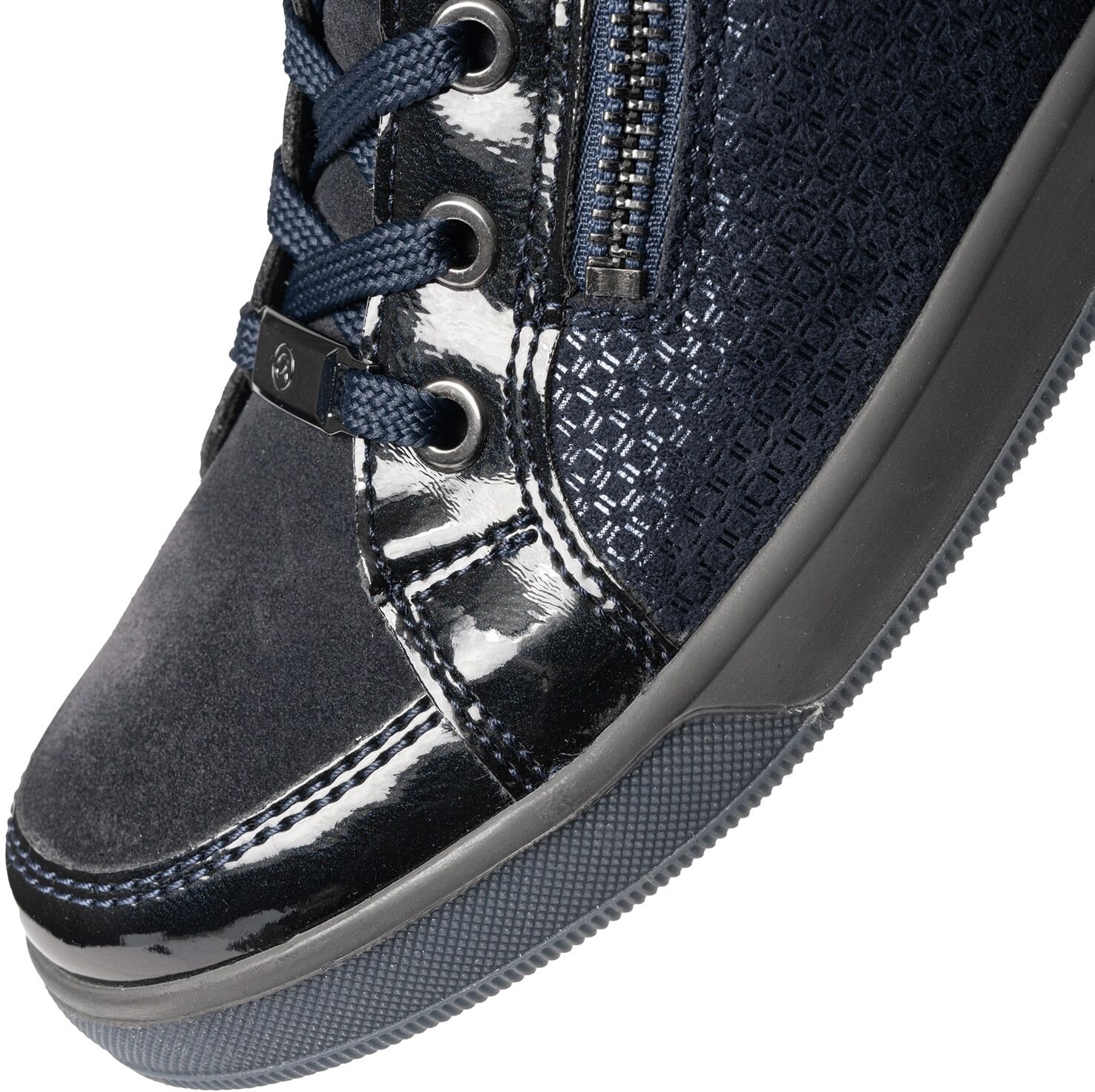 Sneakerboots ARA "ROM", Damen, Gr. 2,5, atmungsaktiv, blau (nachtblau), Glattleder, Lackleder, Veloursleder, unifarben, Schuhe Sneakerboots, Hightop Sneaker, Schnürboots mit Kontrastbesätze